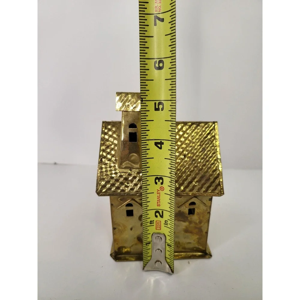 Vintage Brass Metal House Tea Light Candle Holder Gold Decorative Lantern 6.5in